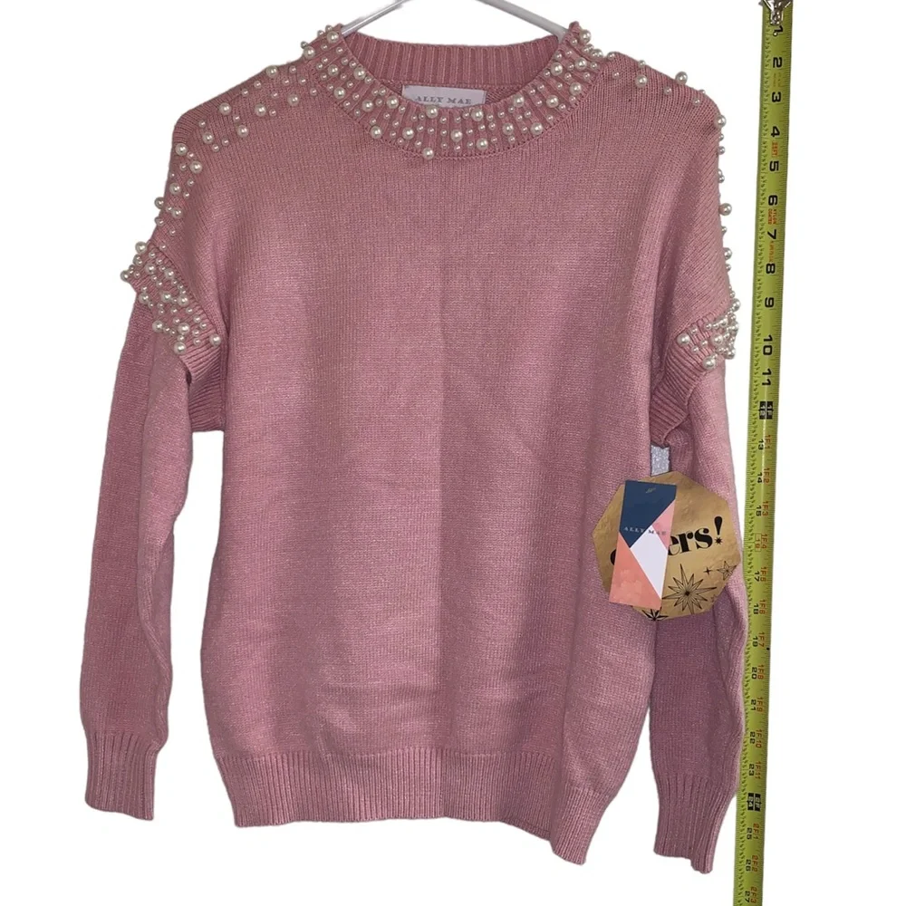 Ally Mae pearls pink Knit woman’s long sleeve sweater - Picture 3 of 10